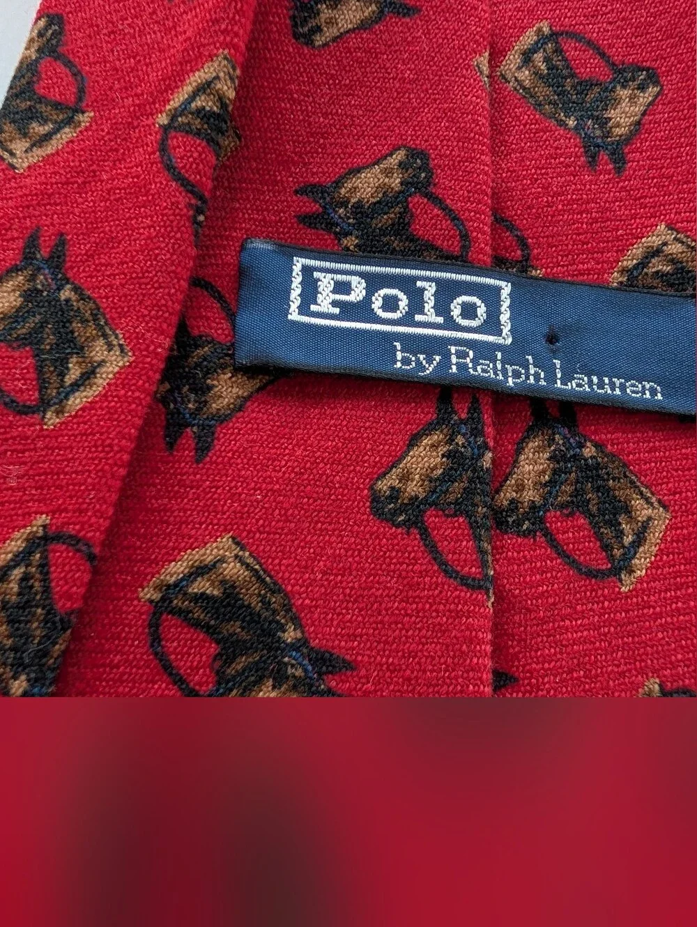 POLO Ralph Lauren VINTAGE Horse Equestrian Pony Red Tie Wool Made In USA